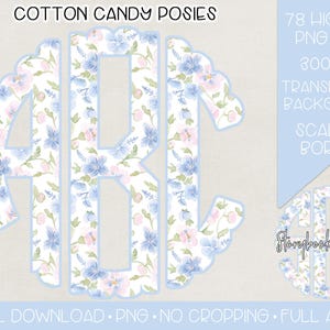 Cotton Candy Posies Monogram PNG | Digital Download | Grandmillennial Floral Monogram PNG | Pink & Blue Floral Monogram PNG | Cotton Candy