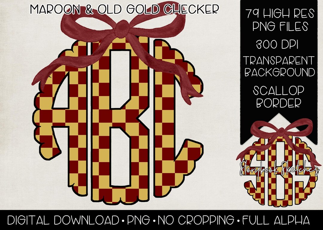 Maroon and Old Gold Checker Bow Monogram PNG | Digital Download ...