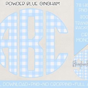 Powder Blue Gingham Circle Monogram PNG | Digital Download | Grandmillennial Blue Gingham Circle Monogram PNG | Light Blue Gingham Monogram