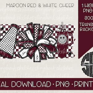 Maroon Red White Cheer Megaphone Pom Pom and Cup PNG | Digital Download | Maroon Cheer PNG | Maroon Cheerleading PNG | Maroon Pom Pom png |