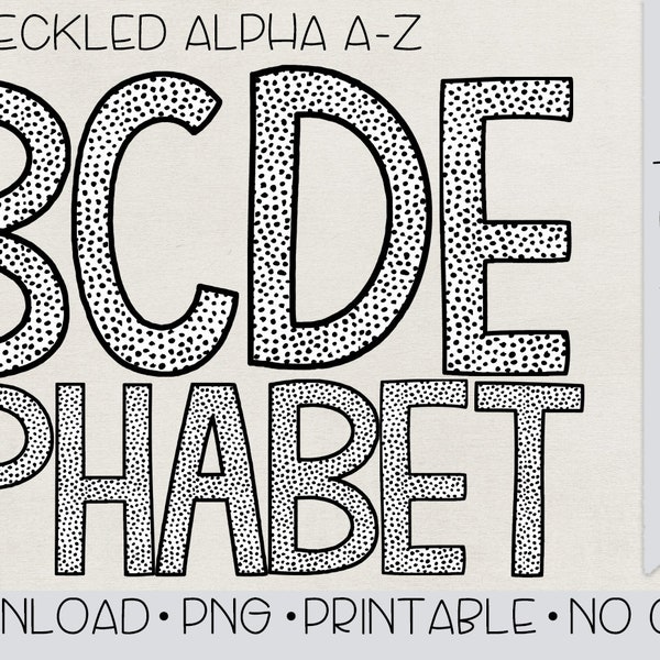 Speckled Uppercase Alphabet Pack PNG | Digital Download | Black and White Speckle Alpha Pack PNG | 26 Individually Saved PNGS for Easy Use