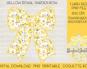 Yellow Royal Garden Bow PNG | Digital Download | Yellow Floral Bow PNG | Yellow Spring Floral Bow PNG | Yellow Spring Coquette Bow png |