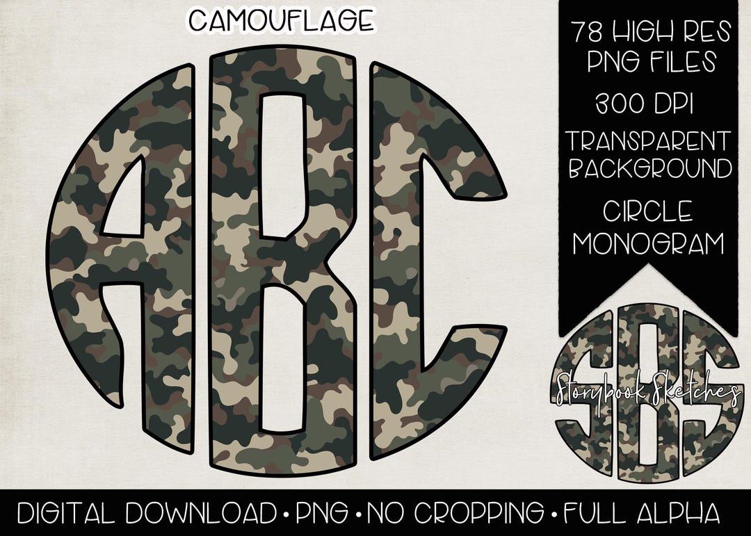 Camouflage Circle Monogram PNG | Digital Download | Full Alphabet | 78 ...