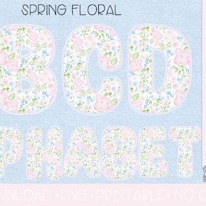 Paquete de alfabeto floral de primavera PNG / Descarga digital / Alfabeto floral de primavera PNG / Letras de garabatos florales de primavera PNG / Alfabeto floral ditsy de primavera