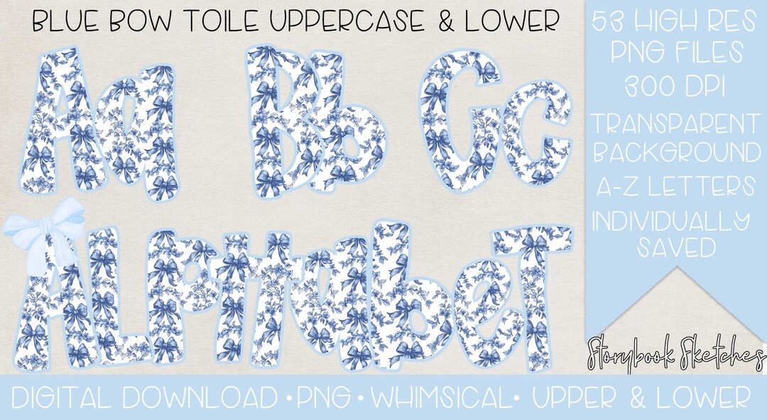 Blue Bow Toile Alphabet Pack PNG | Digital Download | Grandmillennial ...