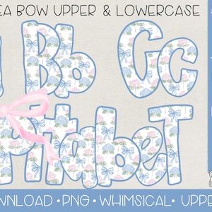 Hydrangea Bow Alphabet Pack PNG | Digital Download | Uppercase and Lowercase Letters Included | Grandmillennial Floral Alphabet Pack PNG |