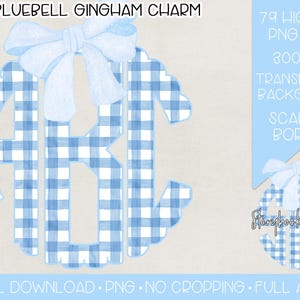 Bluebell Gingham Charm Bow Monogram PNG | Digital Download | Blue Bow Gingham Monogram PNG | Grandmillennnial Gingham Monogram PNG | Gingham