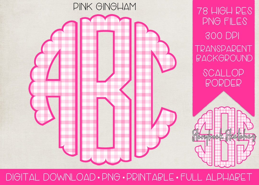 Pink Am Monogram Pink Gingham Monogram | Pink Buffalo Check Monogram PNG | Digital ...