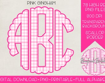 Pink Gingham Monogram | Pink Buffalo Check Monogram PNG | Digital Download | Spring Monogram Valentine's Day Monogram | Preppy Monogram PNG