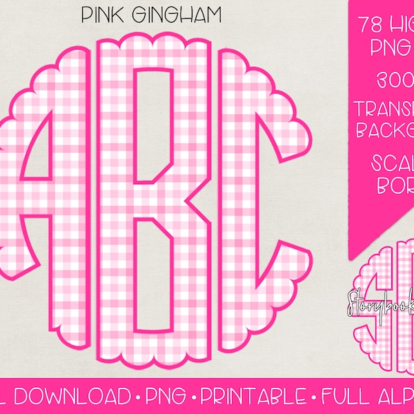 Pink Gingham Monogram | Pink Buffalo Check Monogram PNG | Digital Download | Spring Monogram Valentine's Day Monogram | Preppy Monogram PNG