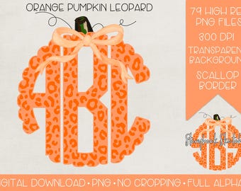Monograma de calabaza de leopardo naranja PNG / Descarga digital / Monograma de lazo de calabaza PNG / Monograma de calabaza de leopardo png / Monograma de otoño png /