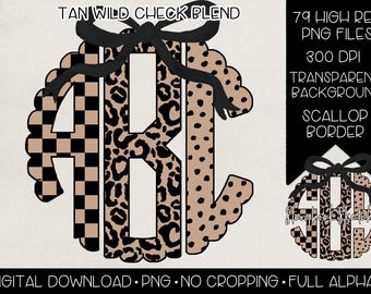 Tan Wild Checker Blend Mix Monogram PNG | Digital Download | Leopard Checker Dottie Monogram PNG | Checker Cheetah Speckle Monogram PNG |