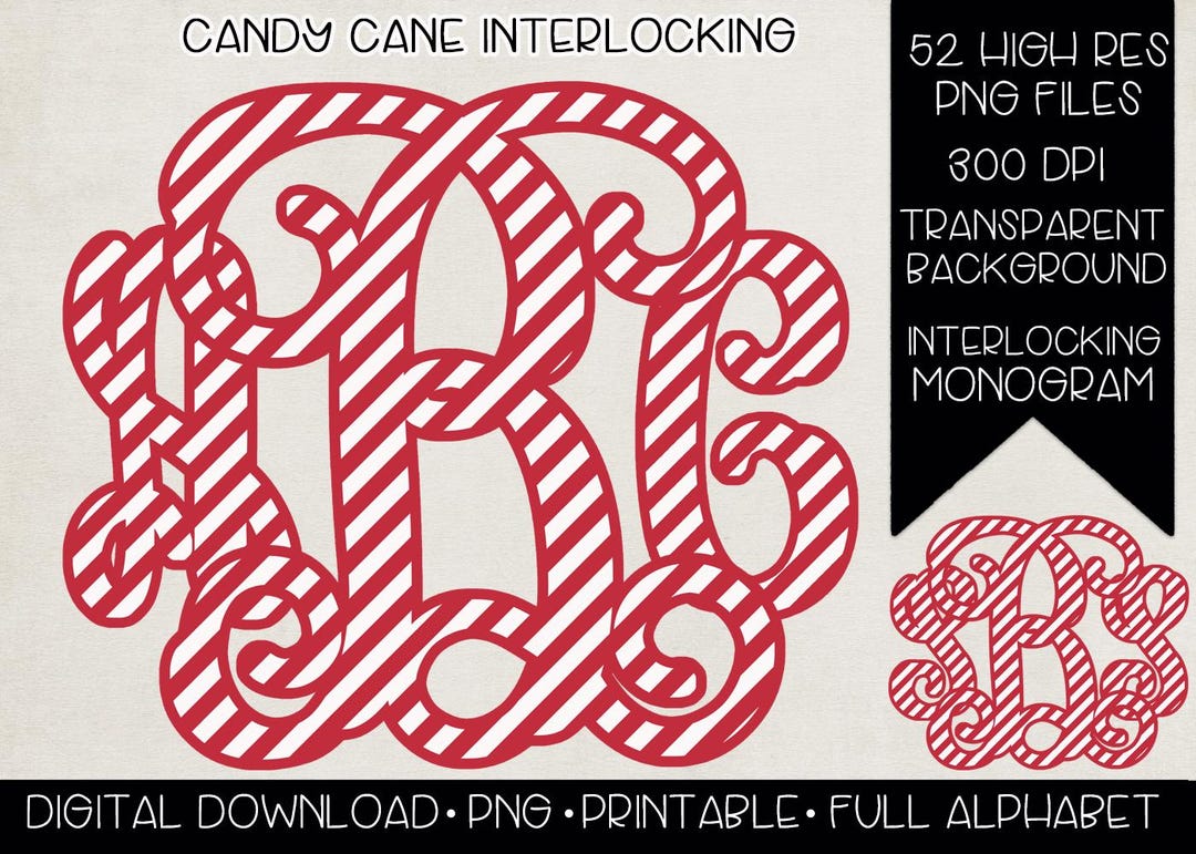 Candy Cane Interlocking Monogram PNG | Digital Download | Red and White ...