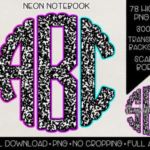 Neon anteckningsbokmonogram PNG | Digital nedladdning | Neon tillbaka till skolan monogram PNG | Neon anteckningsbokmonogram PNG | Komposition