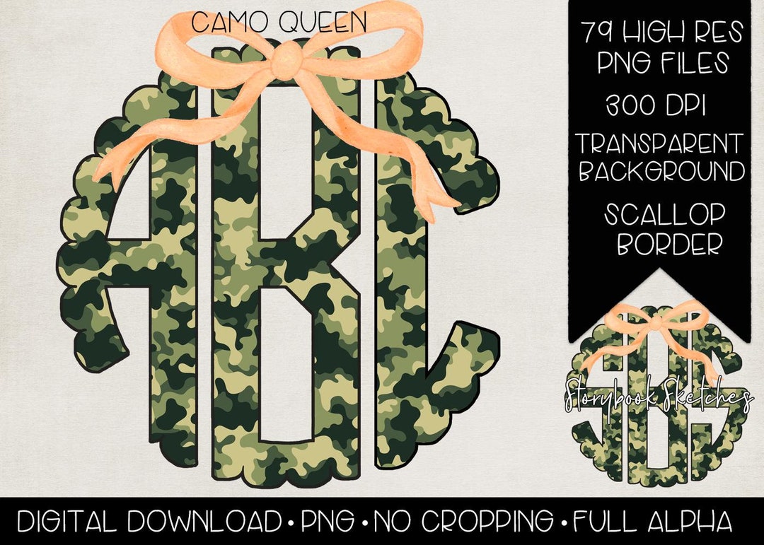 Camo Queen Monogram With Bow PNG | Digital Download | Bow Camouflage ...