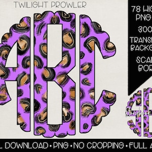 Twilight Prowler Monogram PNG | Digital Download | Purple Leopard Monogram PNG | Purple Cheetah Monogram PNG | Glitter Cheetah Monogram png