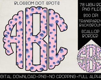 Blossom Dot and Spots Monogram PNG | Digital Download | Pink Blue Leopard Monogram PNG | Pink Blue Cheetah Monogram PNG | Dottie Spot png