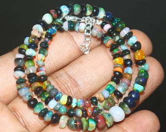 Faceted Black Opal Beaded Necklace | Fire Opal Jewelry for Women