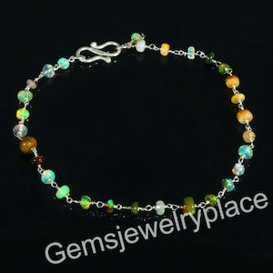 AAA Ethiopian Opal Beaded Bracelet: Sterling Silver Gemstone Jewelry