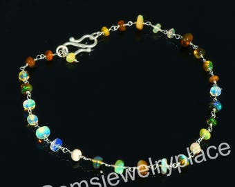 Genuine Ethiopian Fire Opal Beaded Bracelet-Gemstone Jewelry-October Birthstone Beads-Sterling Silver Opal Bracelet-Gift For Her