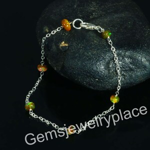 Sterling Silver Linked Chain Bracelet-Ethiopian Opal Beads Bracelet, Handmade Jewelry, gift For Her, Opal bead Bracelet For Her