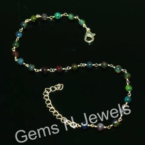 Multicolor Ethiopian Opal Beaded Bracelet | Dainty Gemstone Chain Bracelet | 925 Silver Jewelry | Minimalist Boho Bracelet | Gift for Her