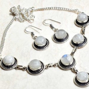 Moonstone Pendant Necklace Earring Set, Sterling Silver Necklace Set, Earring For Her, Necklace Set For Women, Handmade Necklace, Best Gift
