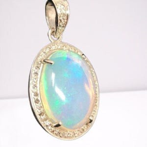 Natural Oval Ethiopian Opal Pendant, 925 Silver pendant, Opal gemstone pendant, October birthstone pendant Gift For her, Opal Jewelry