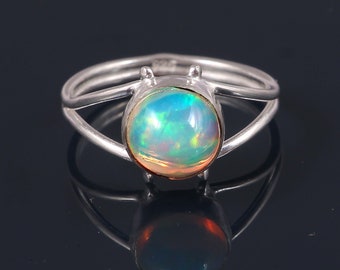 Sterling Silver Ethiopian Opal Ring, October Birthstone, Delicate Stacking Ring