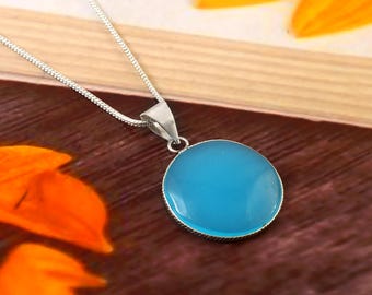 Blue Chalcedony Pendant Necklace with Sterling Silver Chain – Elegant Gemstone Jewelry