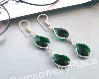 Green Onyx Dangle Earrings: Sterling Silver Teardrop Jewelry