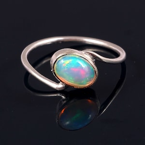 Genuine Ethiopian Opal 925 Sterling Silver Ring, Handmade