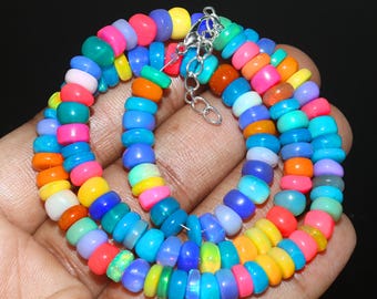 Rainbow Ethiopian Opal Bead Necklace | Handmade Gemstone Strand