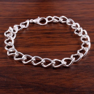 Sterling Silver 925 Curb Link Chain Bracelet, Mens Streetwear