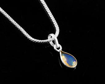 Handmade Blue Green Opal Necklace — Sterling Silver Teardrop Gemstone Pendant — Boho Chic Jewelry