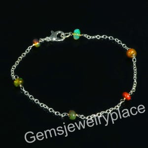 Genuine Ethiopian Opal Beads Bracelet-Sterling Silver Linked Chain Bracelet-Gemstone Jewelry-Gift For her-Christmas Gift