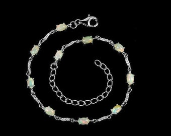 Ethiopian Opal 925 Sterling Silver Chain Bracelet