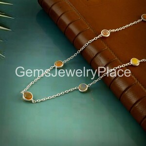 Genuine Round Opal Necklace, Gemstone Jewelry, Silver Lobster Clasp, Genuine Round Opal Necklace Genuine 20Inch Necklace Jewelry,