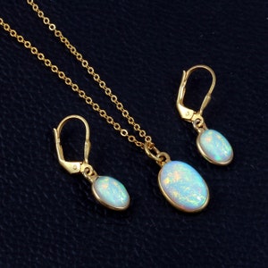 Natural Ethiopian Opal Necklace and Earrings Set, Gold Plated Sterling Silver
