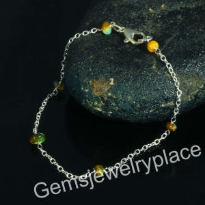 Real Opal Beads Chain Bracelet, October Birthstone Beads,4-5MM Opal Beads, Minimalist Delicate Handmade Bracelet Gift