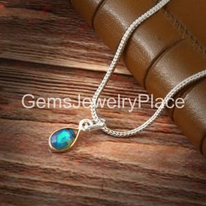 925 Sterling Silver opal pendant Ethiopian Opal Sterling Silver Necklace Gemstone Fire Welo Opal October Birthstone Jewelry, Gift