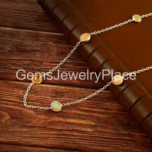 Genuine Round Opal Necklace, Gemstone Jewelry, Silver Lobster Clasp, Genuine Round Opal Necklace Genuine 20Inch Necklace Jewelry,