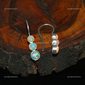 Ethiopian Opal Drop Earrings, Sterling Silver Dangle Jewelry