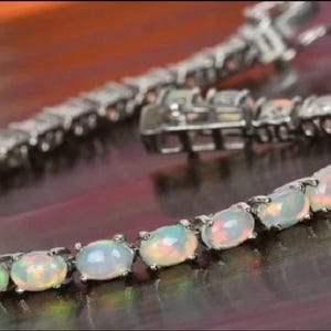 Ethiopian Fire Opal Tennis Bracelet: 925 Sterling Silver Gemstone Jewelry