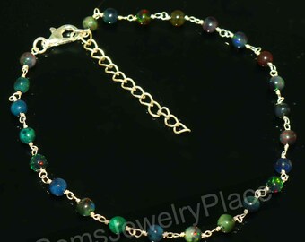 Natural Ethiopian Opal Beaded Bracelet – Sterling Silver, Gemstone Jewelry