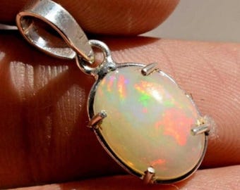 Ethiopian Fire Opal Pendant: 925 Sterling Silver, October Birthstone