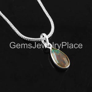 Genuine Opal Pendant Necklaces, Silver Pendant Necklaces, Minimalist Opal Necklace, Ethiopian Opal Pendant Necklaces, Best Gift for Her