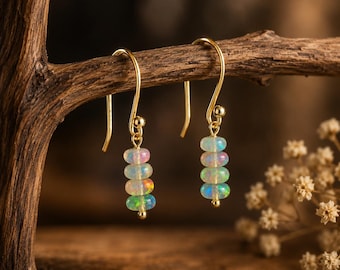 Ethiopian Opal Drop Earrings, 14K Gold Filled, October Birthstone, Rainbow Fire Gemstone