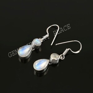 925 Sterling Silber Natürliche Birne Mondstein Ohrring, Edelstein baumeln Ohrring, Geschenk für sie, Juni Geburtsstein Ohrring, handgemachter Schmuck