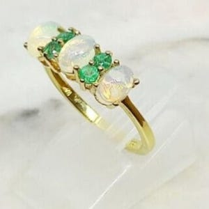 Sterling Silber vergoldet Oval äthiopischen Opal Ehering, Opal Smaragd Jahrestag Ring, Oktober Birthstone Einzigartige Ring Geschenk Schmuck